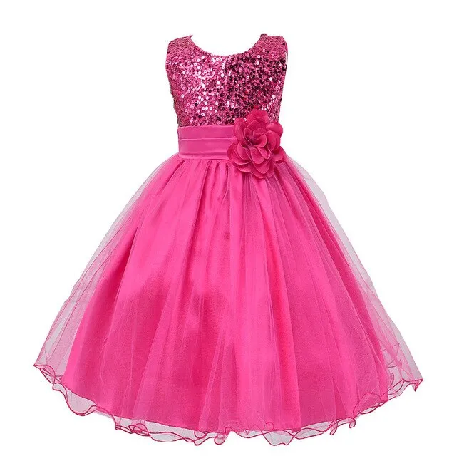 Girl's Sequined Flower Decorated Dress