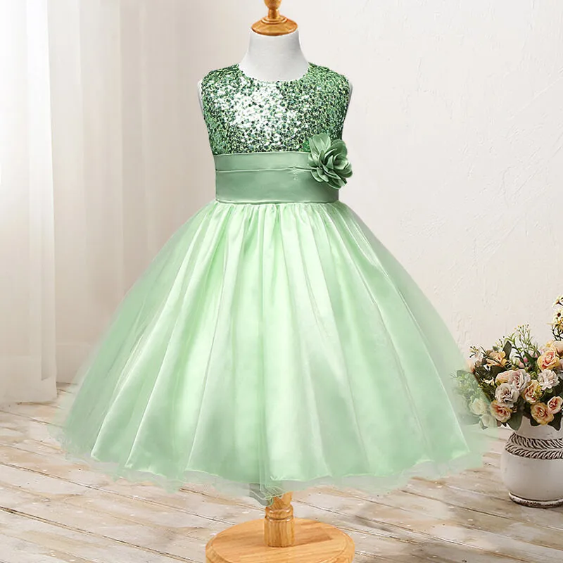 Girl's Sequined Flower Decorated Dress