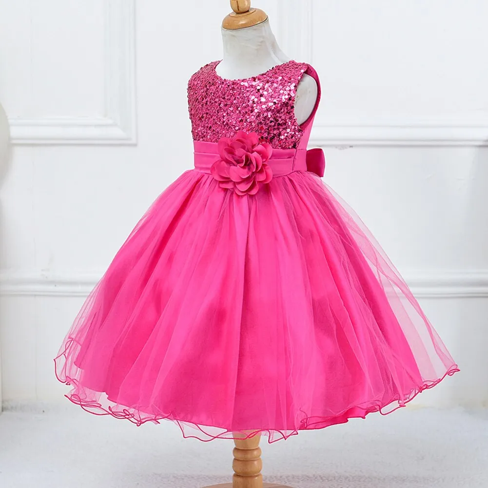 Girl's Sequined Flower Decorated Dress