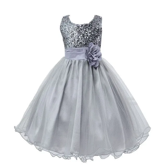 Girl's Sequined Flower Decorated Dress