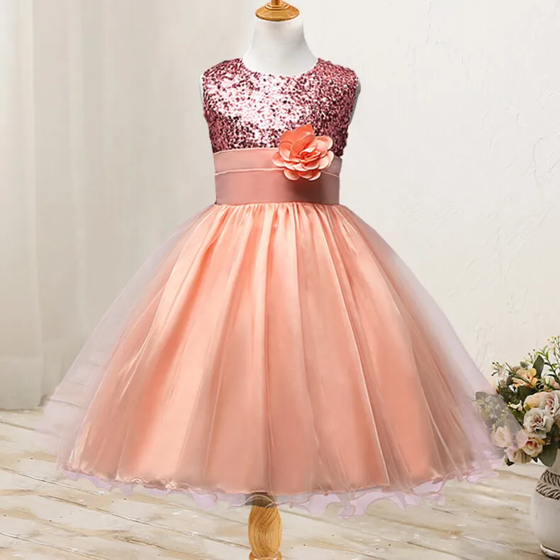 Girl's Sequined Flower Decorated Dress