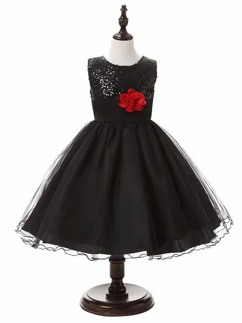 Girl's Sequined Flower Decorated Dress