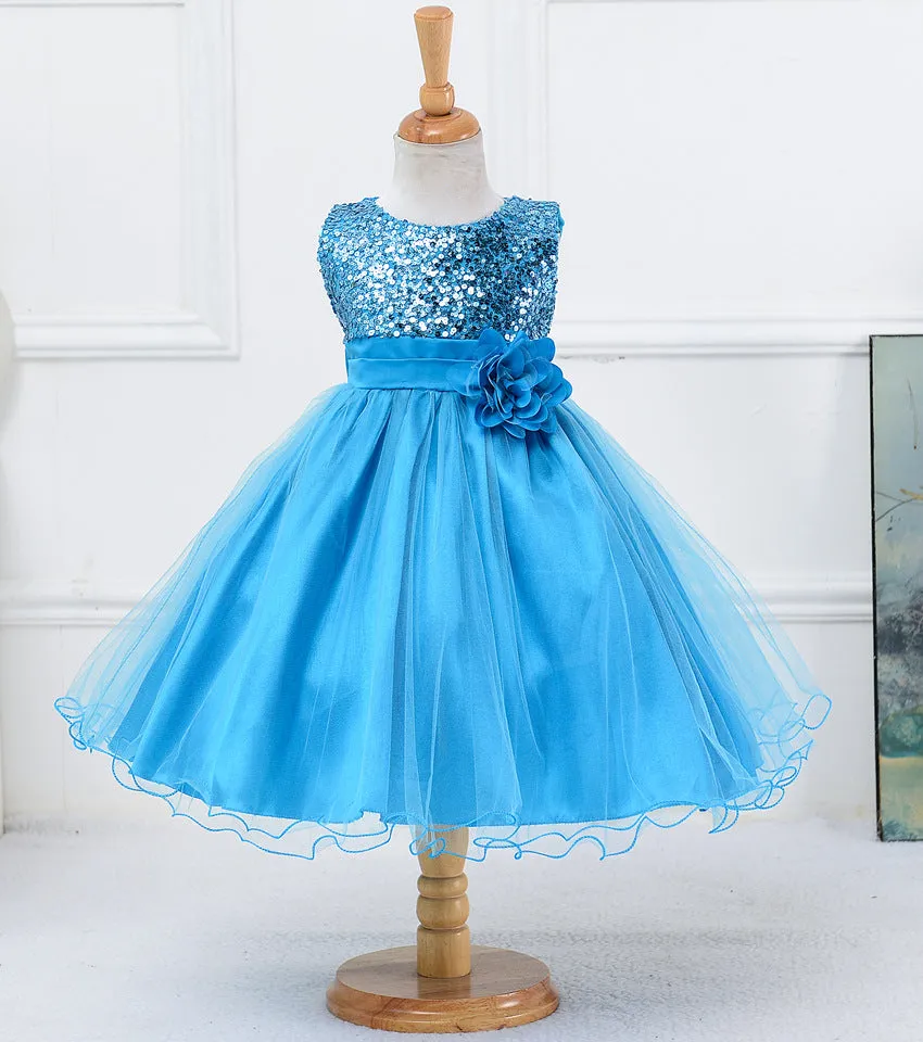 Girl's Sequined Flower Decorated Dress