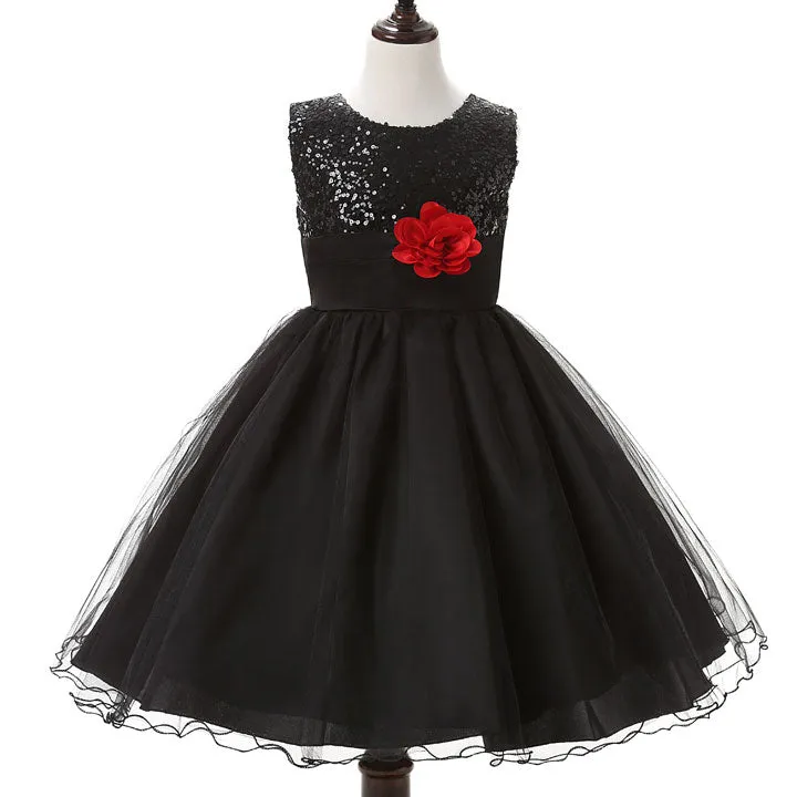 Girl's Sequined Flower Decorated Dress