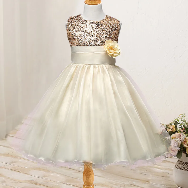 Girl's Sequined Flower Decorated Dress