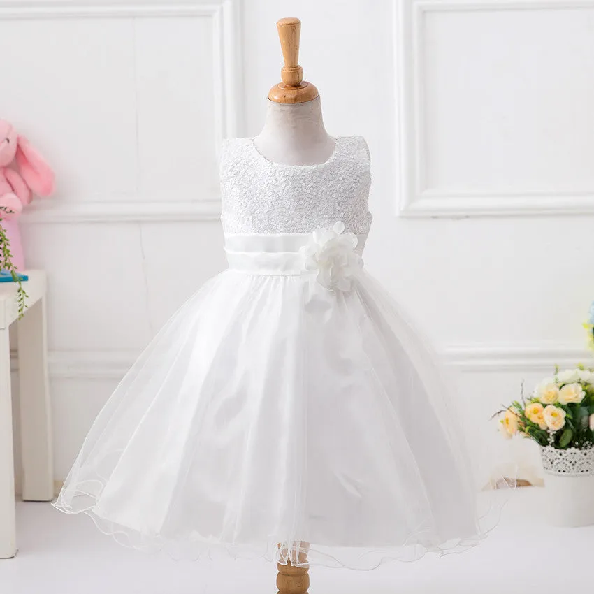 Girl's Sequined Flower Decorated Dress