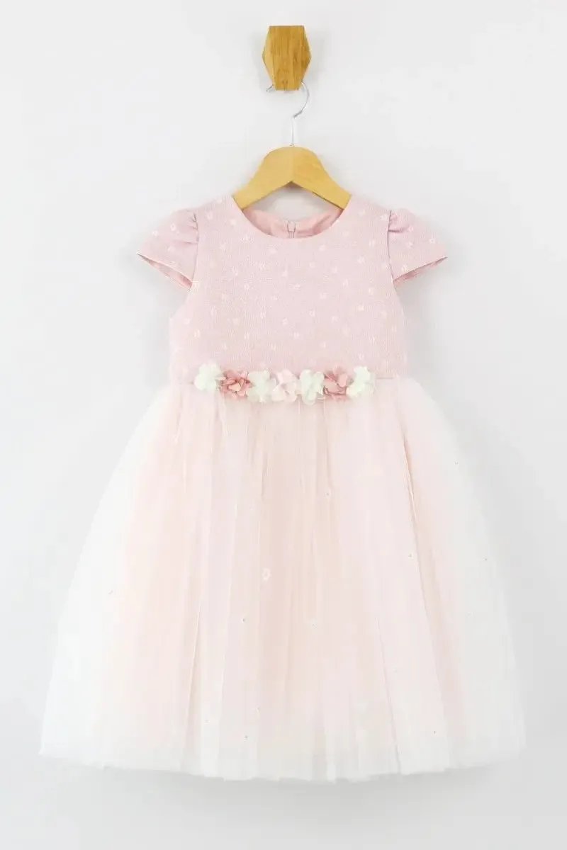 Girls Short Sleeves Light Pink Dress Set - Light Pink