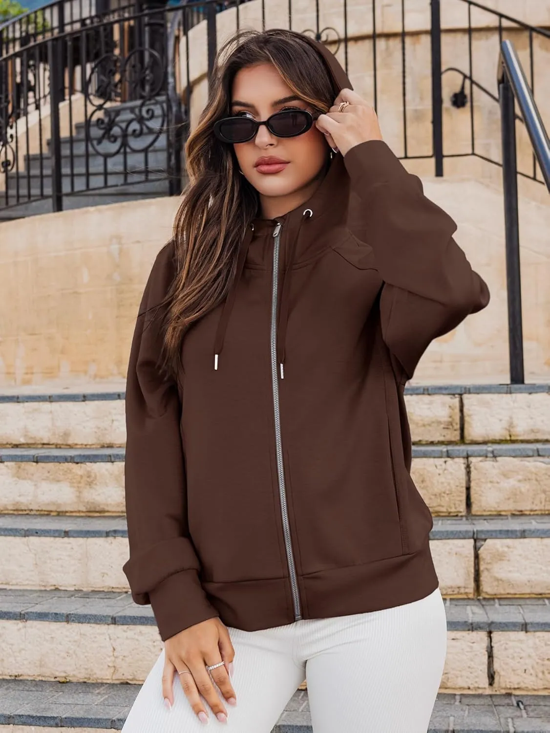 Glamaker Womens Zip Up Sweatshirt Casual Lightweight Hoodies Hooded Workout Jackets Fall Outfits 2024 with Pockets