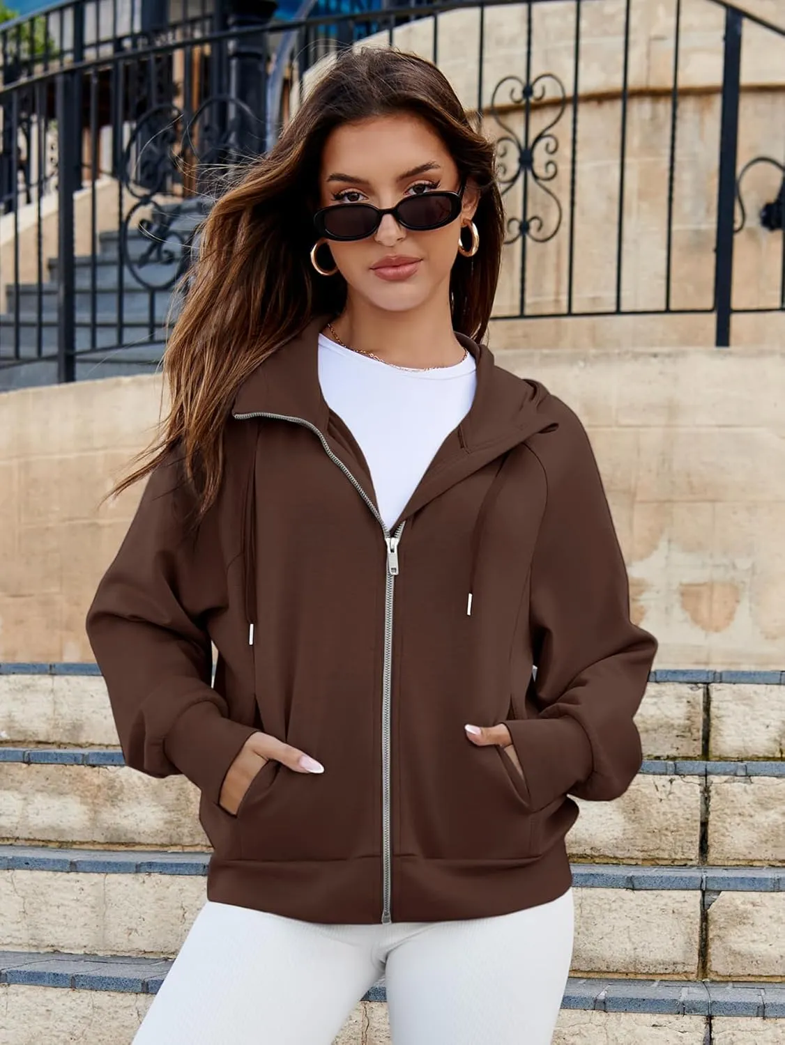 Glamaker Womens Zip Up Sweatshirt Casual Lightweight Hoodies Hooded Workout Jackets Fall Outfits 2024 with Pockets