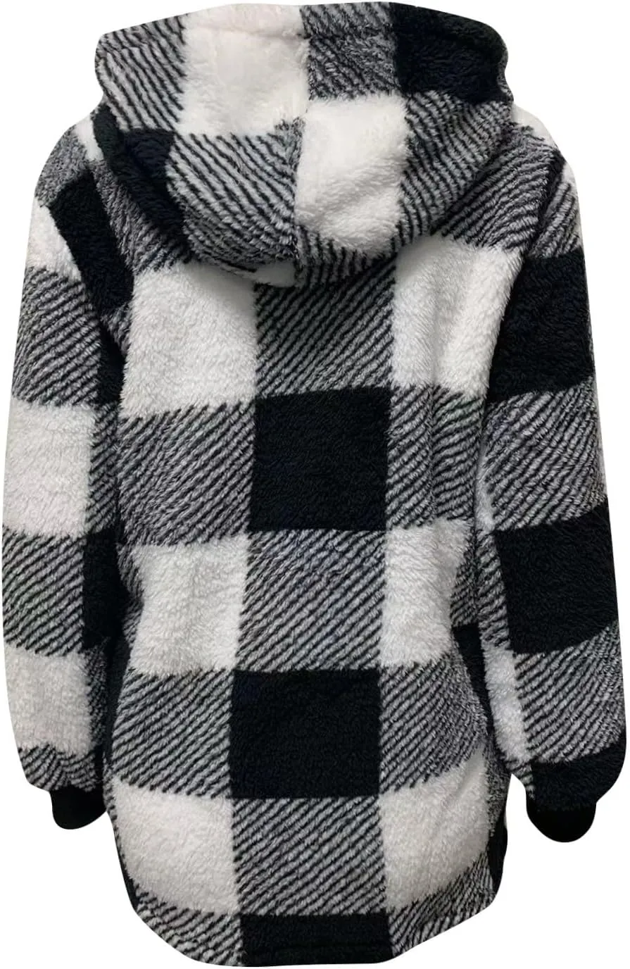 GOFULY Womens Winter Jackets Casual Plush Zip Up Hoodie Sherpa Cardigans Plaid 2024 Fall Coatigan With Pockets Clothes Baggy