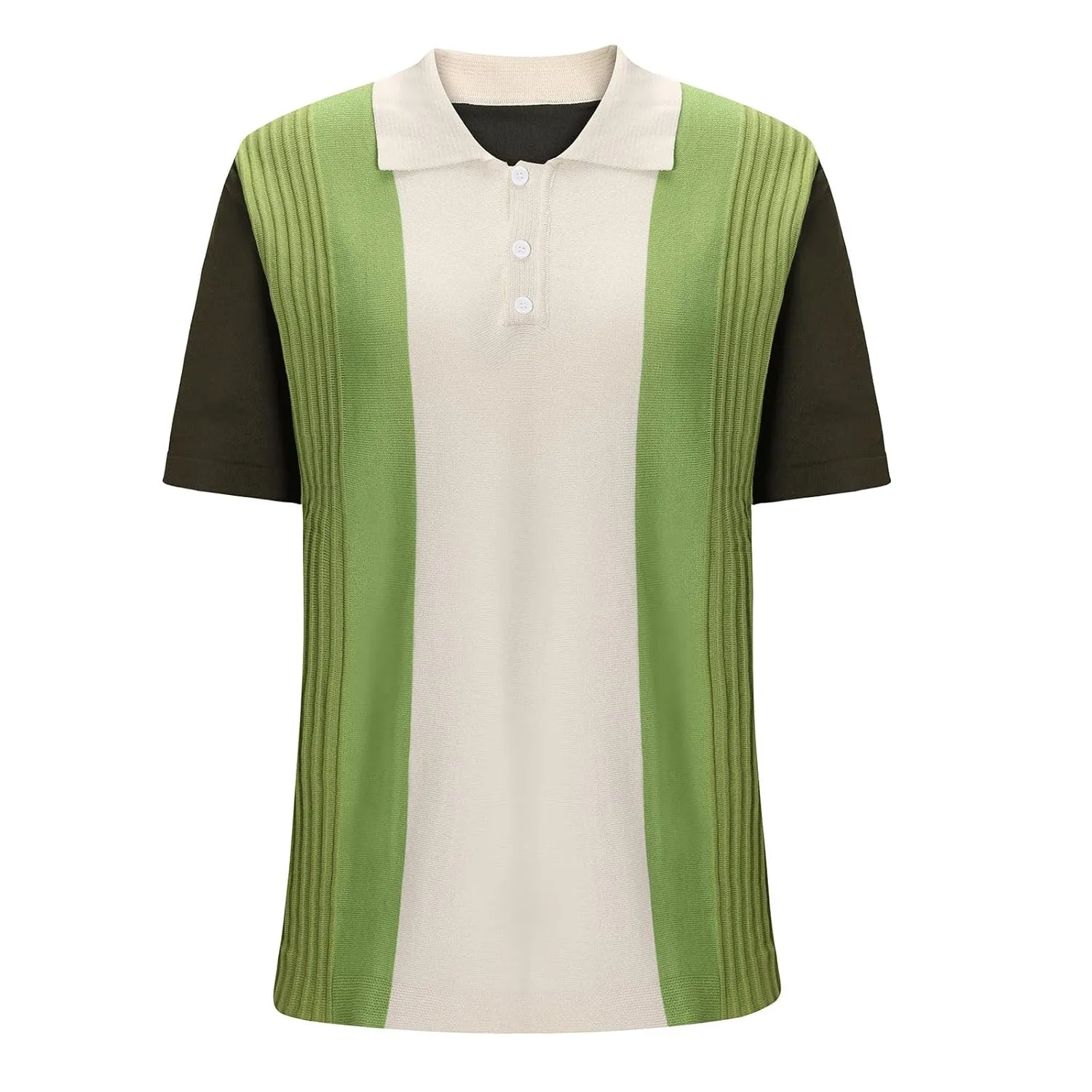 Golf Shirts for Men,Men's Vintage Stripe Knit Polo Shirts Short Sleeve Stylish Button Down Cardigan Sweater