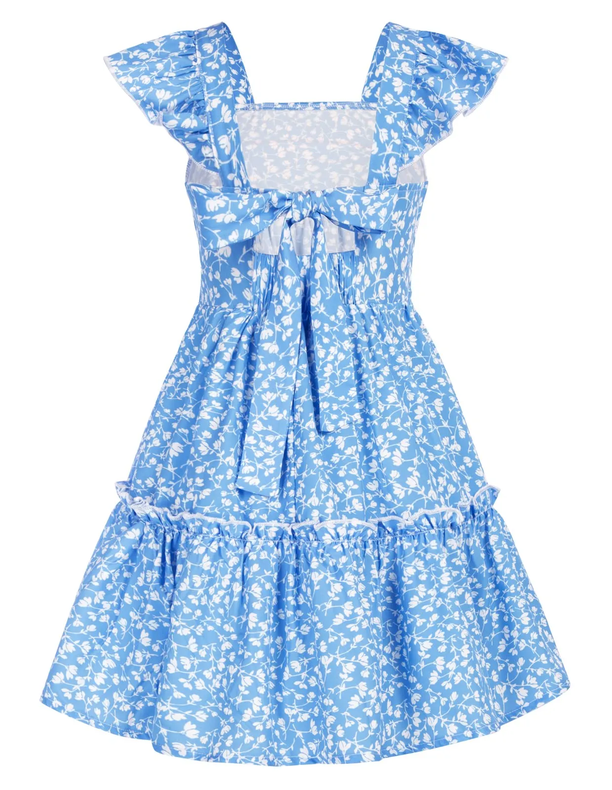 GRACE KARIN Girls A-line Floral Dress Girls Summer Beach Dress Blue Floral 12Y