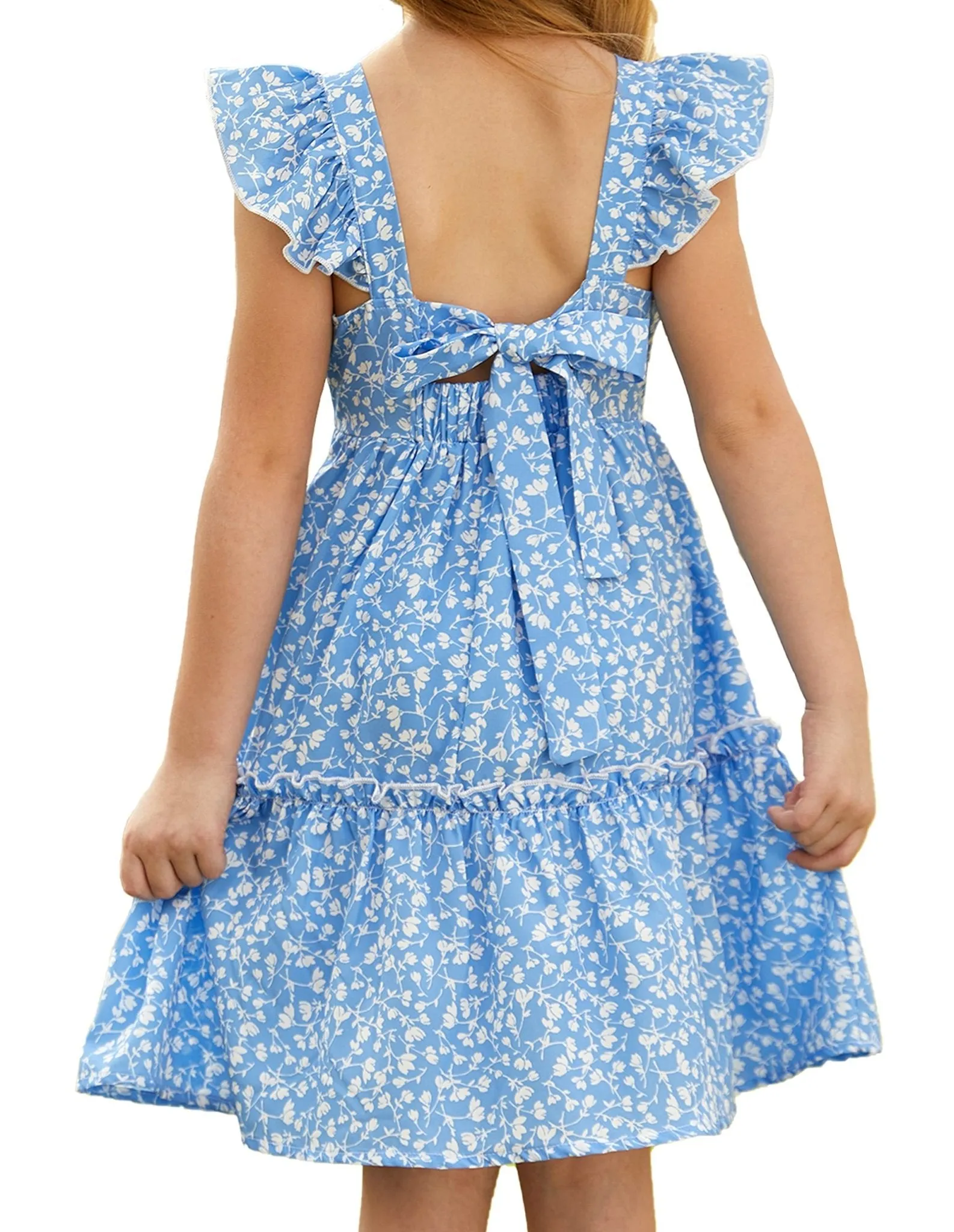 GRACE KARIN Girls A-line Floral Dress Girls Summer Beach Dress Blue Floral 12Y
