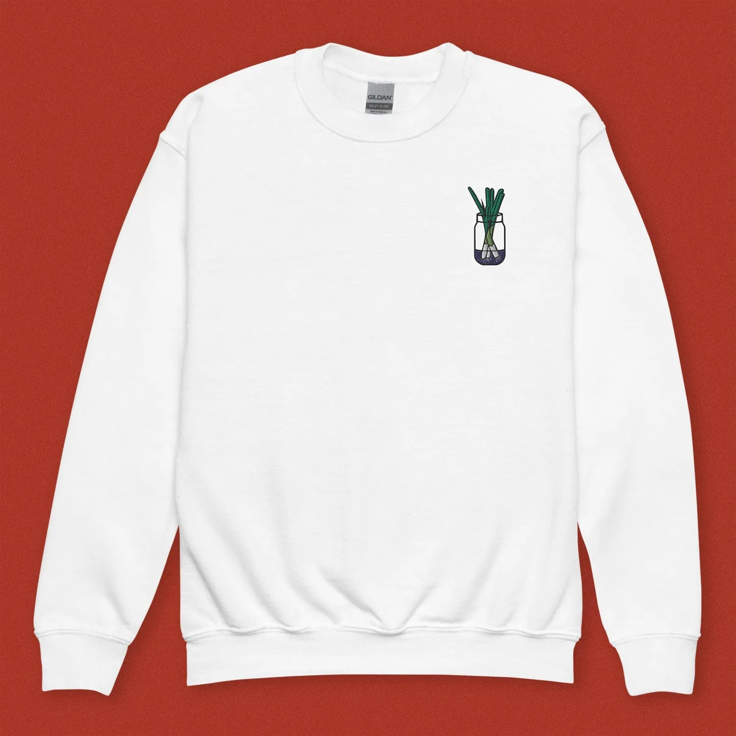 Green Onion Embroidered Kids Sweatshirt