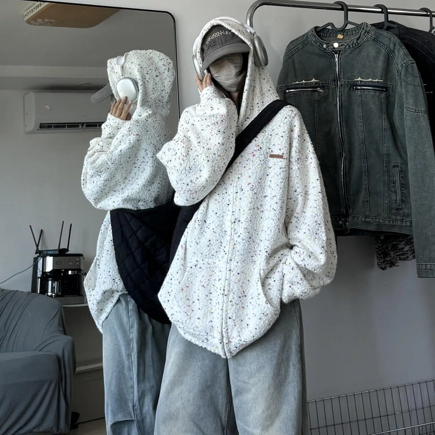 GURUNVANI Men Oversized Zip Up Hoodies Jackets Multicolor Lightweight Cardigan Sweaters