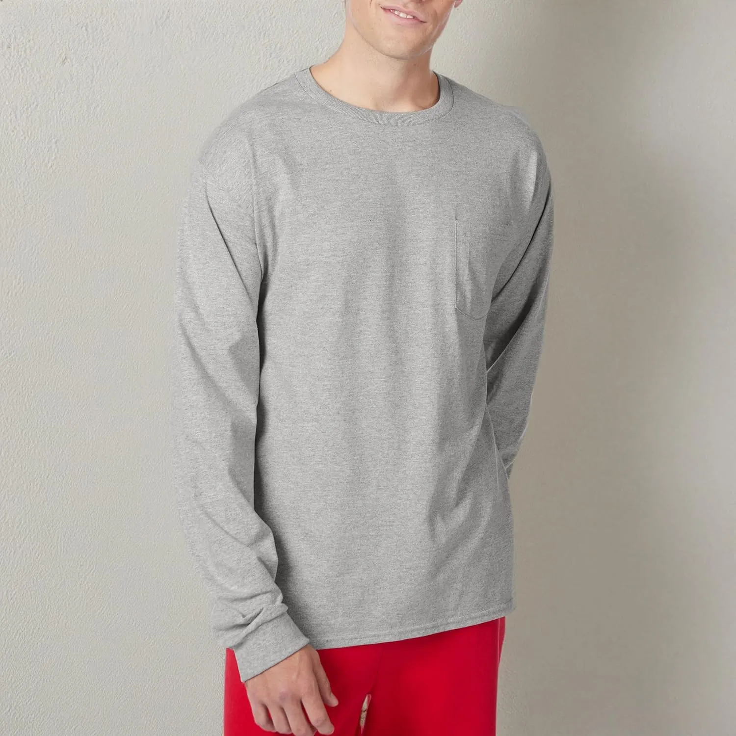 Hanes Men's Essentials Long-Sleeve T-Shirt, Cotton Pocket Tee, Long-Sleeve Tees For Men