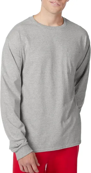 Hanes Men's Essentials Long-Sleeve T-Shirt, Cotton Pocket Tee, Long-Sleeve Tees For Men
