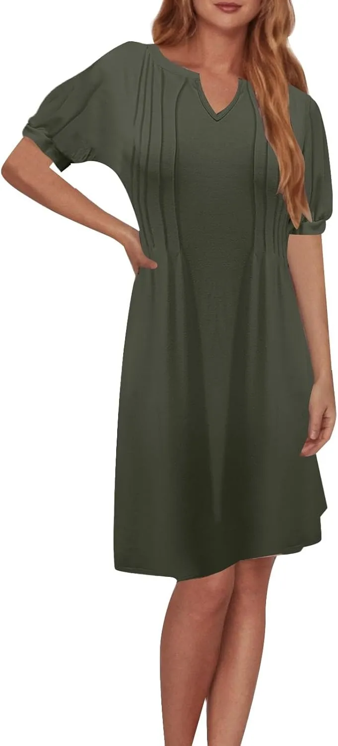 Hawaiian Dresses for Women Comfy Trendy Puff Short Sleeve Mid Length Going Out Dresses Wedding Classy Cowgirl Outfits