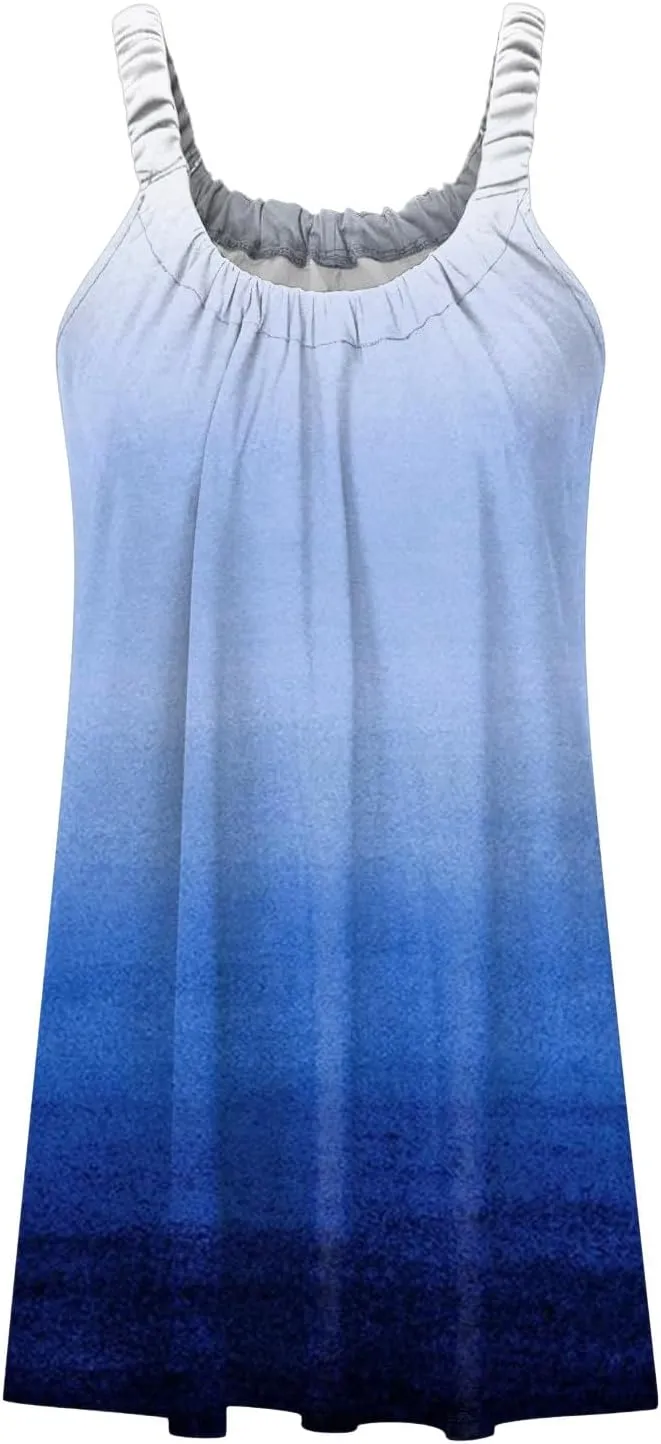 Hawaiian Dresses for Women Cute Summer Gradient Color Block Sleeveless Short Sundresses Travel Spring Break Clothes