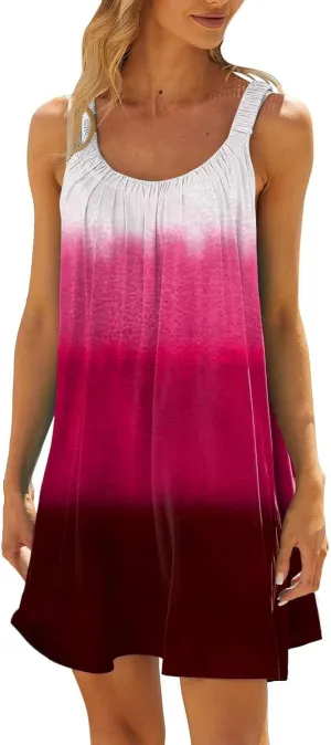 Hawaiian Dresses for Women Cute Summer Gradient Color Block Sleeveless Short Sundresses Travel Spring Break Clothes
