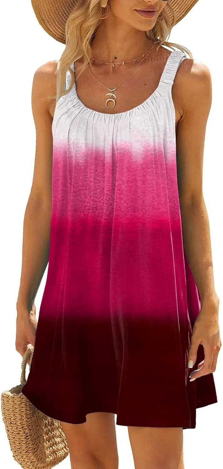 Hawaiian Dresses for Women Cute Summer Gradient Color Block Sleeveless Short Sundresses Travel Spring Break Clothes