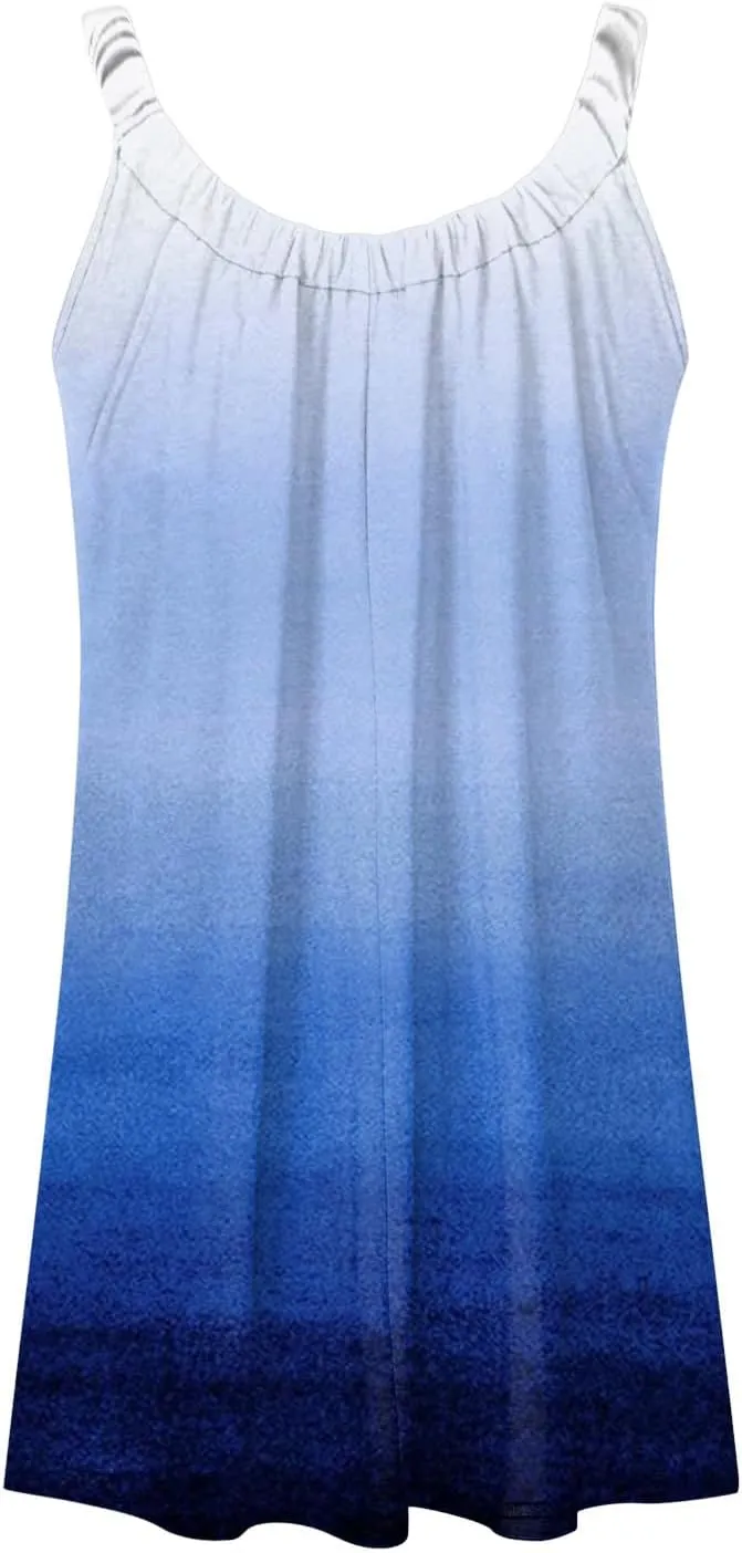 Hawaiian Dresses for Women Cute Summer Gradient Color Block Sleeveless Short Sundresses Travel Spring Break Clothes