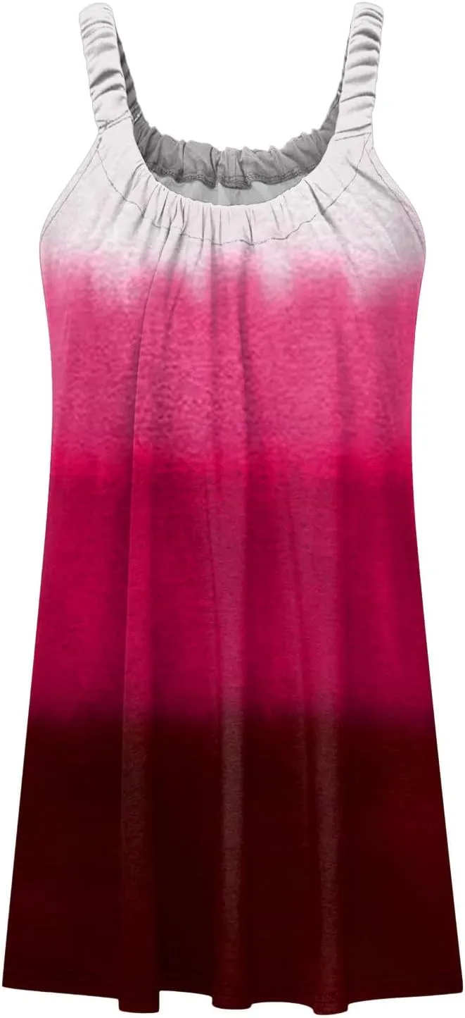Hawaiian Dresses for Women Cute Summer Gradient Color Block Sleeveless Short Sundresses Travel Spring Break Clothes