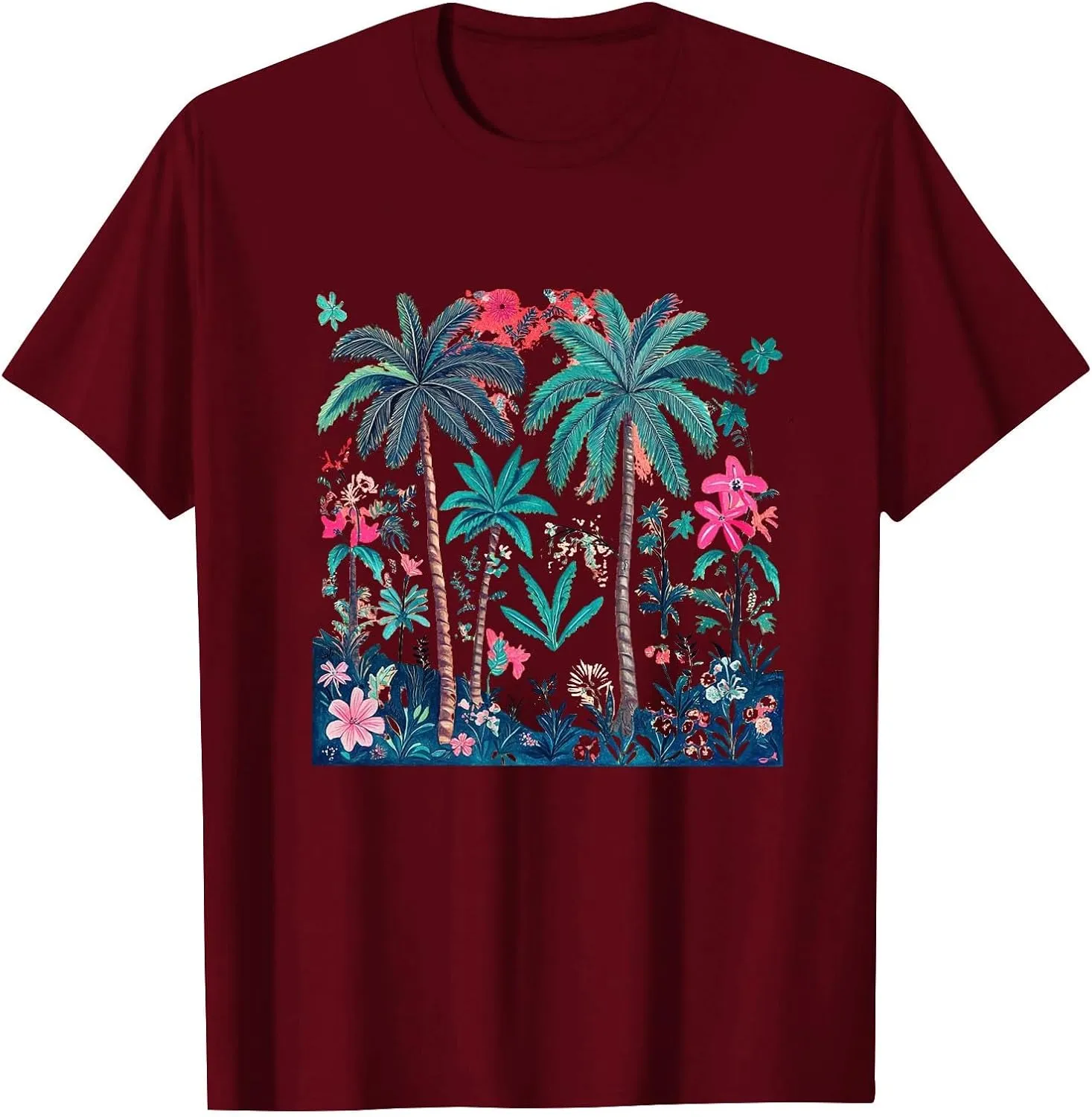 Hawaiian Shirts for Women Palm Trees Graphic Tees Summer Beach Vacation Tops Casual Cotton Short Sleeve T-Shirt