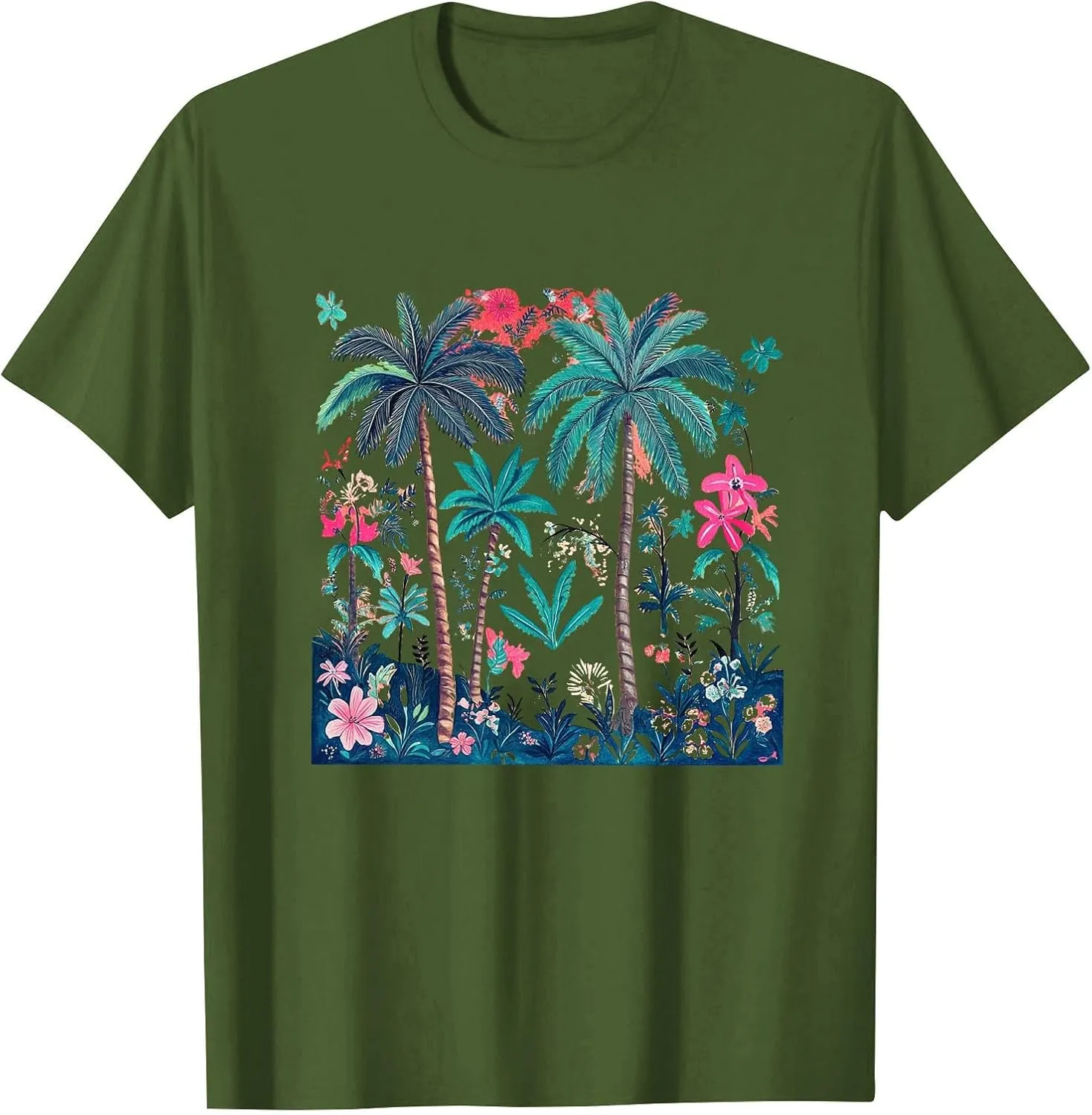 Hawaiian Shirts for Women Palm Trees Graphic Tees Summer Beach Vacation Tops Casual Cotton Short Sleeve T-Shirt