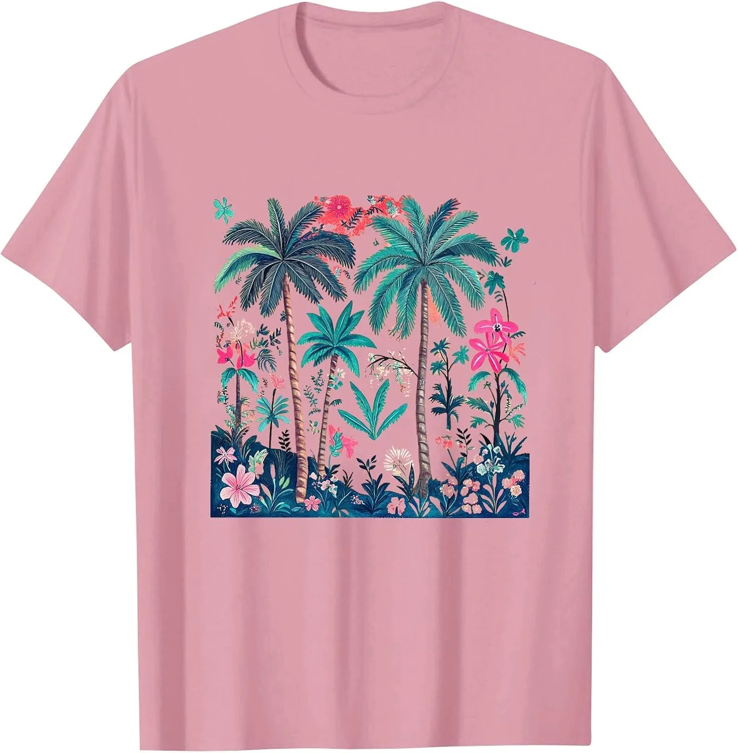 Hawaiian Shirts for Women Palm Trees Graphic Tees Summer Beach Vacation Tops Casual Cotton Short Sleeve T-Shirt