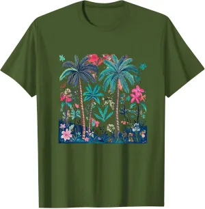 Hawaiian Shirts for Women Palm Trees Graphic Tees Summer Beach Vacation Tops Casual Cotton Short Sleeve T-Shirt