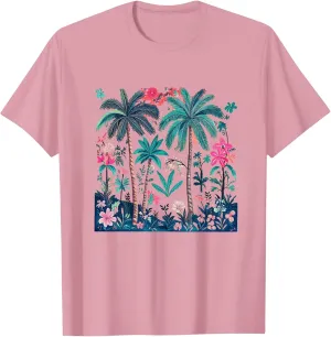 Hawaiian Shirts for Women Palm Trees Graphic Tees Summer Beach Vacation Tops Casual Cotton Short Sleeve T-Shirt