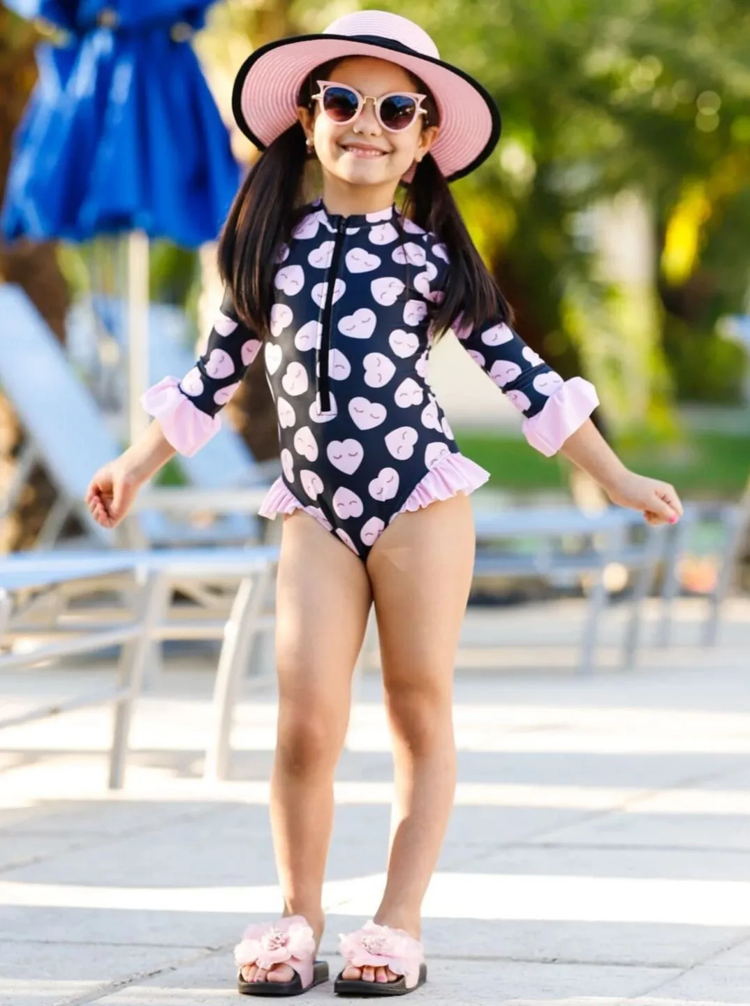Hearts Galore Rash Guard One Piece Swimsuit