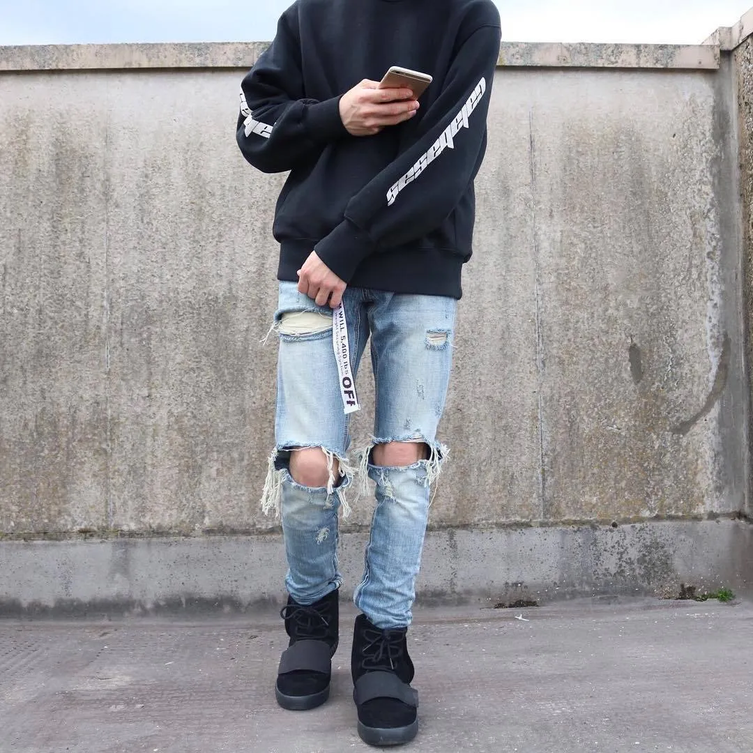 High Street Country Tide Brand Knee Destruction Men's Trendy Edison Edison Shawn Shawn The Same Slim Fit Jeans