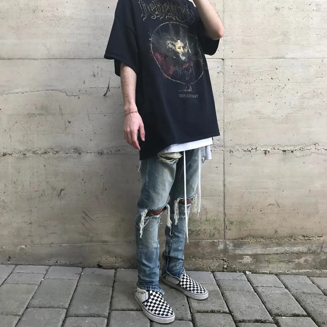 High Street Country Tide Brand Knee Destruction Men's Trendy Edison Edison Shawn Shawn The Same Slim Fit Jeans