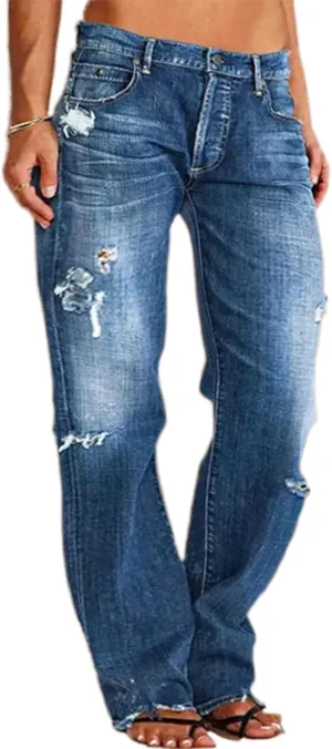 High Waisted Jeans for Women 2025 Loose Distressed Ripped Stretchy Straight Leg Boyfriend Denim Pants
