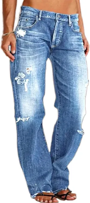 High Waisted Jeans for Women 2025 Loose Distressed Ripped Stretchy Straight Leg Boyfriend Denim Pants