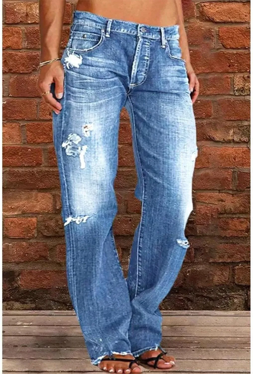 High Waisted Jeans for Women 2025 Loose Distressed Ripped Stretchy Straight Leg Boyfriend Denim Pants