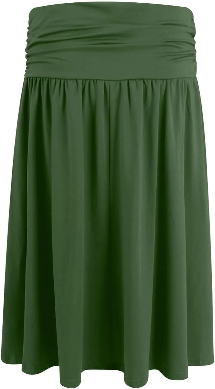 High Waisted Summer Skirts for Women 2025 Casual Below The Knee Length Pull On Smocked Cotton Midi Skirts with Pockets