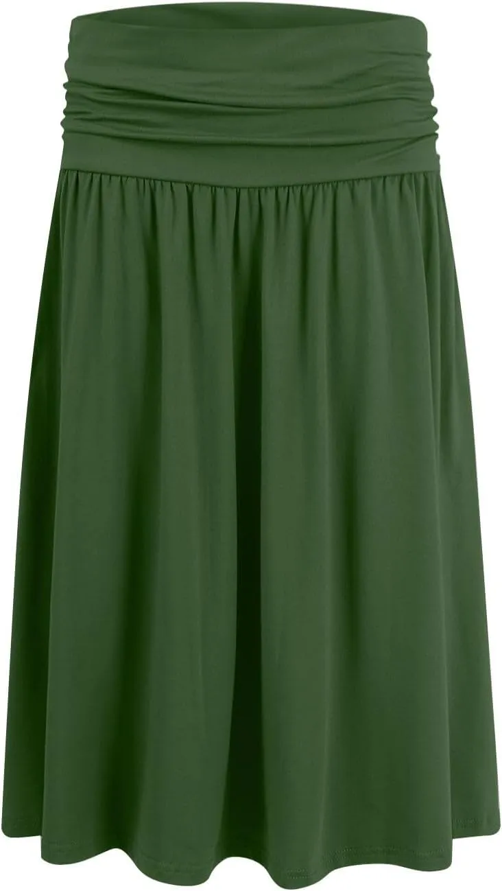High Waisted Summer Skirts for Women 2025 Casual Below The Knee Length Pull On Smocked Cotton Midi Skirts with Pockets