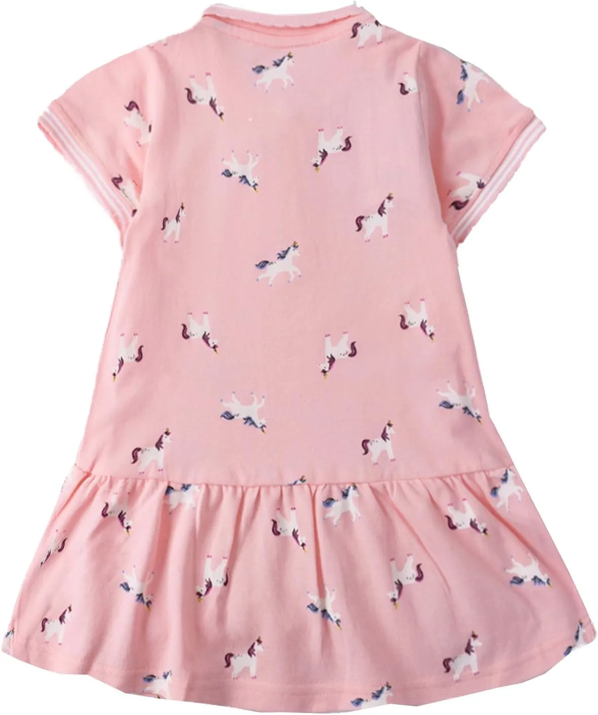 HILEELANG Girl Easter Polo Dress Short Sleeve Cotton Casual Button Closure School Playwear Ruffle Dresses