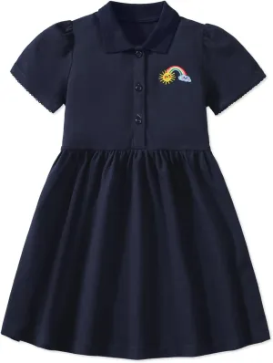 HILEELANG Girl Easter Polo Dress Short Sleeve Cotton Casual Button Closure School Playwear Ruffle Dresses