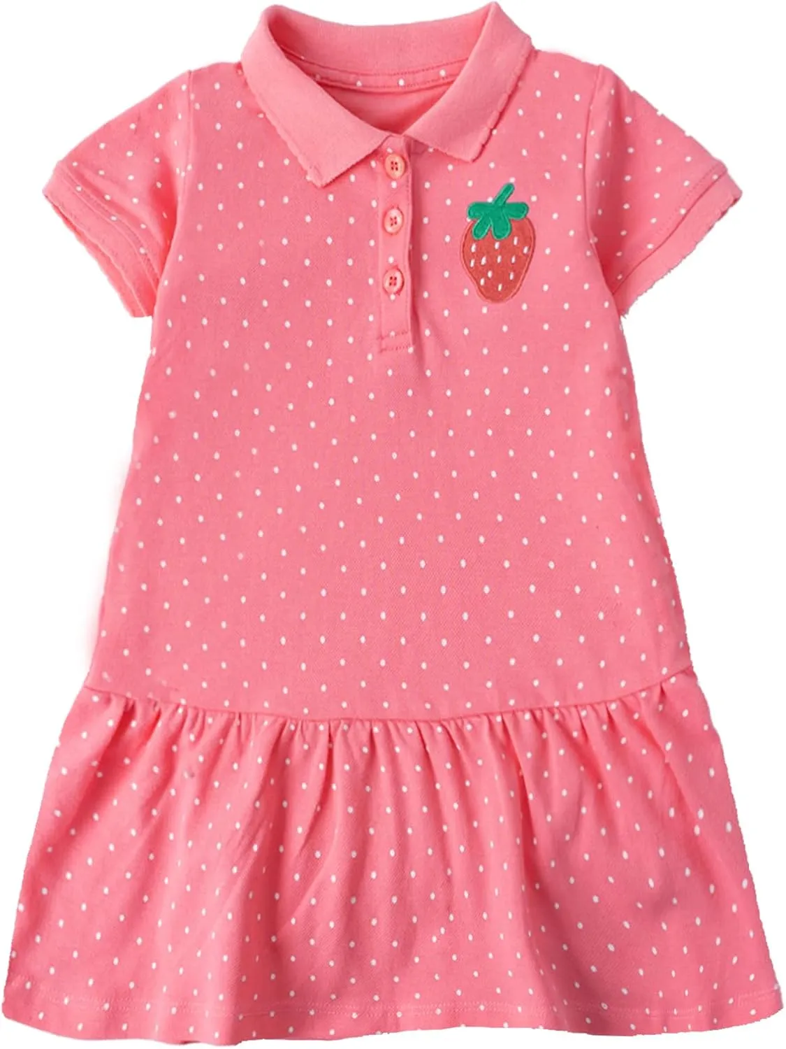 HILEELANG Girl Easter Polo Dress Short Sleeve Cotton Casual Button Closure School Playwear Ruffle Dresses