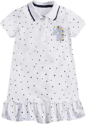 HILEELANG Girl Easter Polo Dress Short Sleeve Cotton Casual Button Closure School Playwear Ruffle Dresses