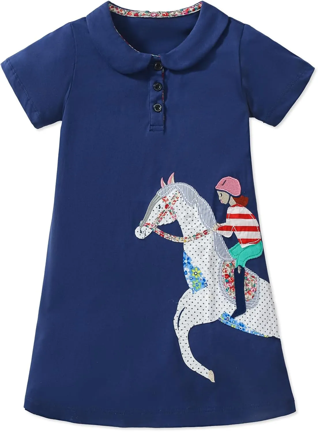 HILEELANG Girl Easter Polo Dress Short Sleeve Cotton Casual Button Closure School Playwear Ruffle Dresses