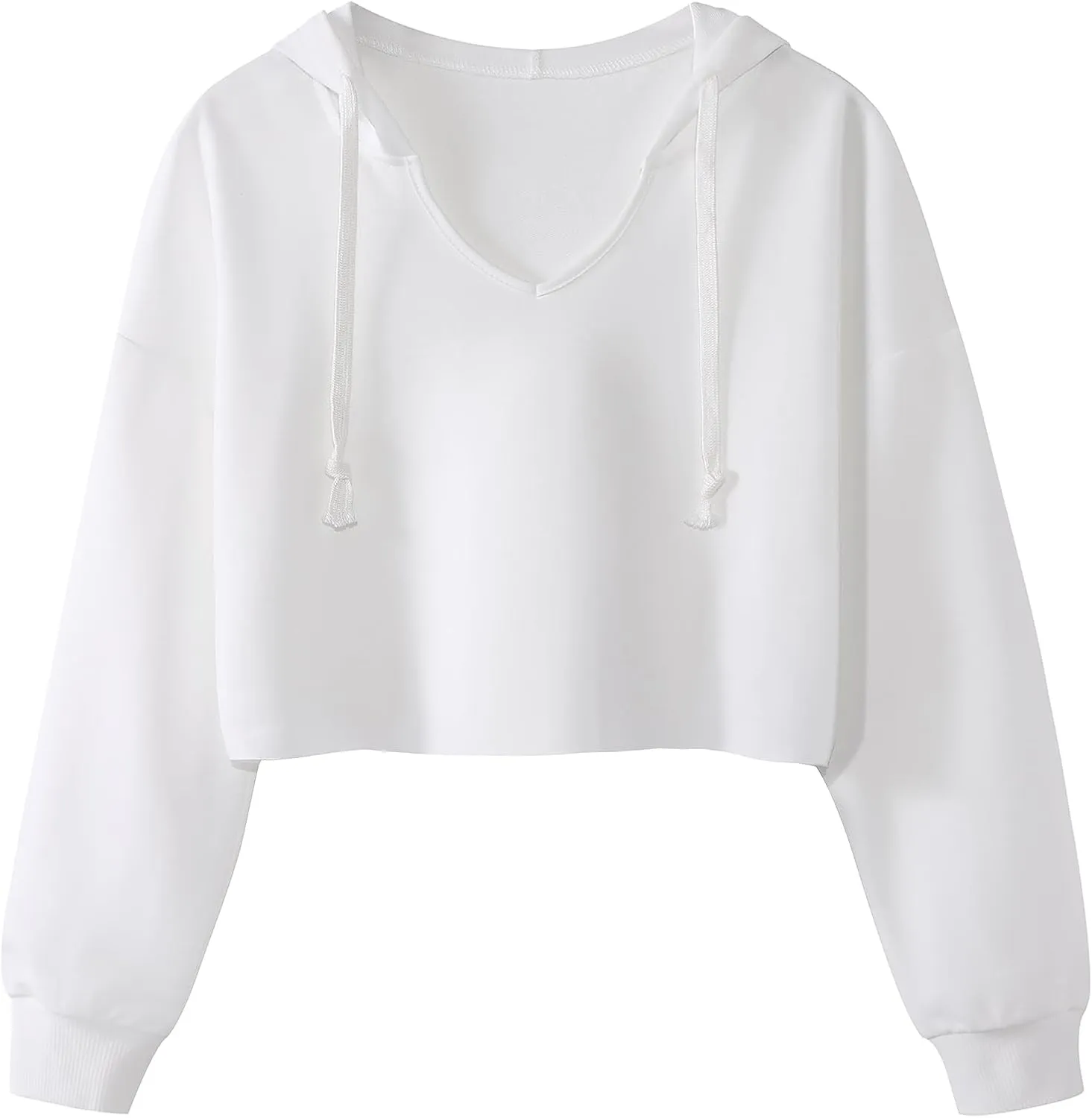 Hilinker Womens Cropped Hoodies V Neck Sweatshirt Pullover Long Sleeve Crop Tops