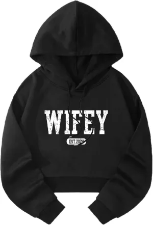Hilinker Womens Graphic Long Sleeve Cropped Hoodies Drawstring Hooded Sweatshirt