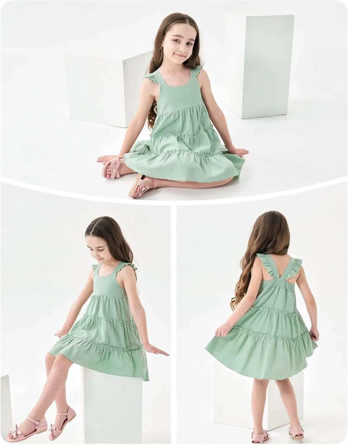 Hipea Toddler Baby Girls' Dresses Outfits Sleeveless Backless Colour Block Dress Kids Casual Beach Dresses