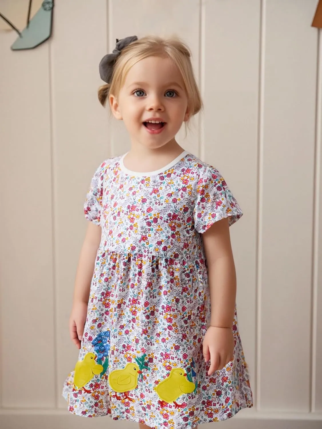 Hongshilian Toddler Girls Cotton Casual Dress Summer Playwear Short Sleeve Shirt Dresses