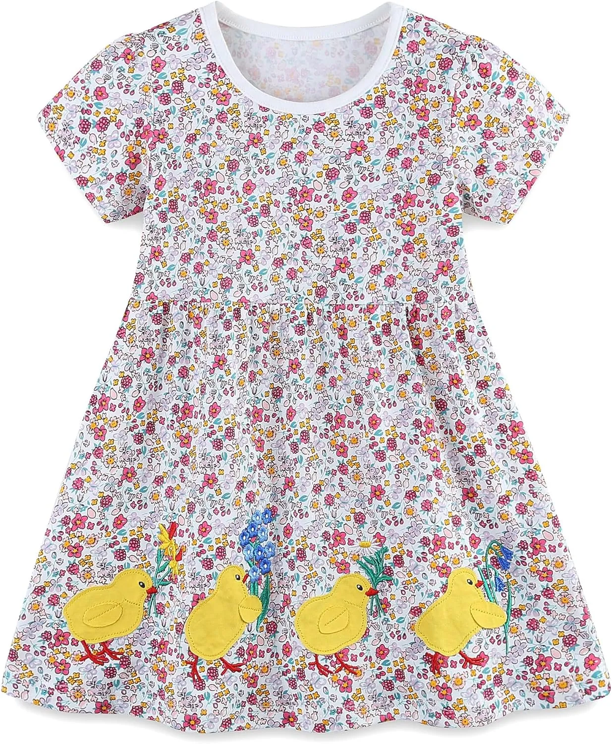 Hongshilian Toddler Girls Cotton Casual Dress Summer Playwear Short Sleeve Shirt Dresses
